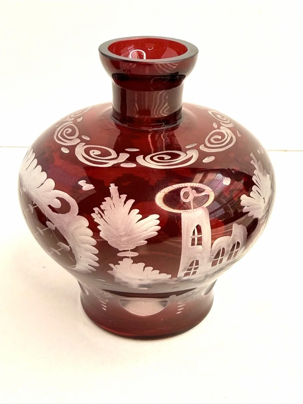 Egermann Ruby Cut To Clear Bohemian CZECH ART GLASS Bottles w/ Stoppers Set of 2